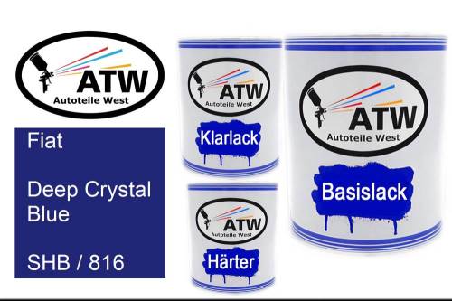 Fiat, Deep Crystal Blue, SHB / 816: 1L Lackdose + 1L Klarlack + 500ml Härter - Set, von ATW Autoteile West.